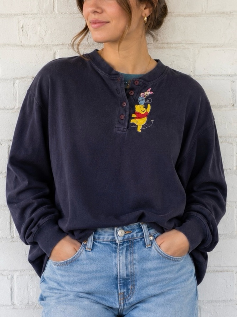 Vintage Winnie the Pooh Embroidered Henley